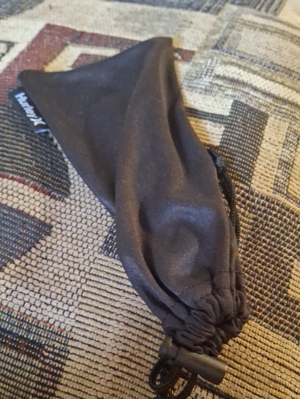 Hurley Black Stretch Fabric Drawstring Pouch Sunglasses Glasses Cleaning Cloth